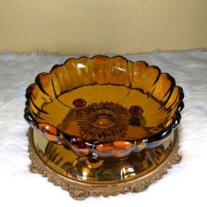 Indiana Glass Vintage Amber Glass Sunflower Bowl